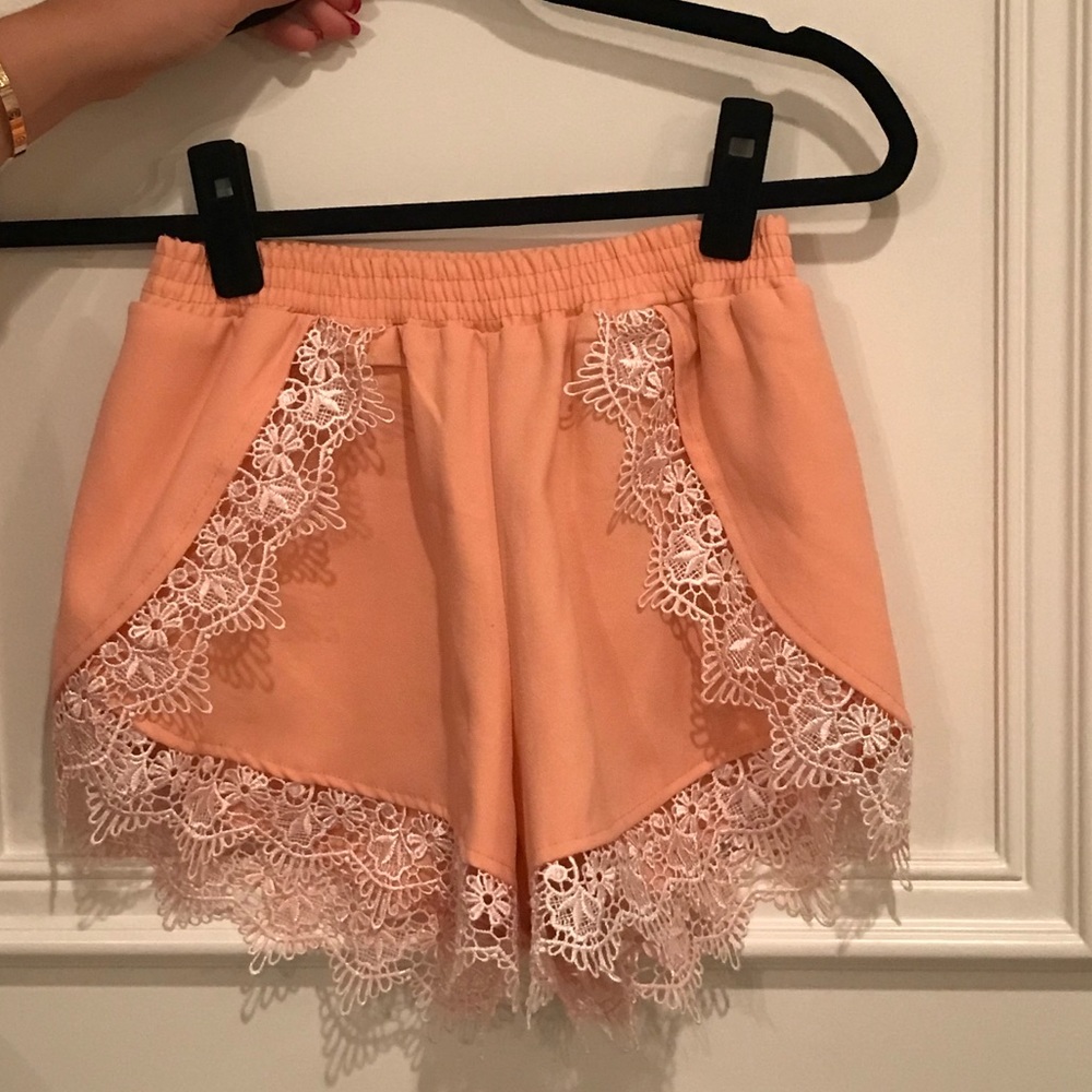 Beautiful coral colored lace shorts